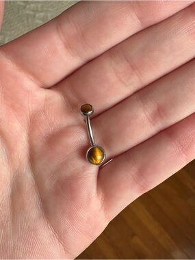 Tiger's Eye Belly Button Ring Titanium